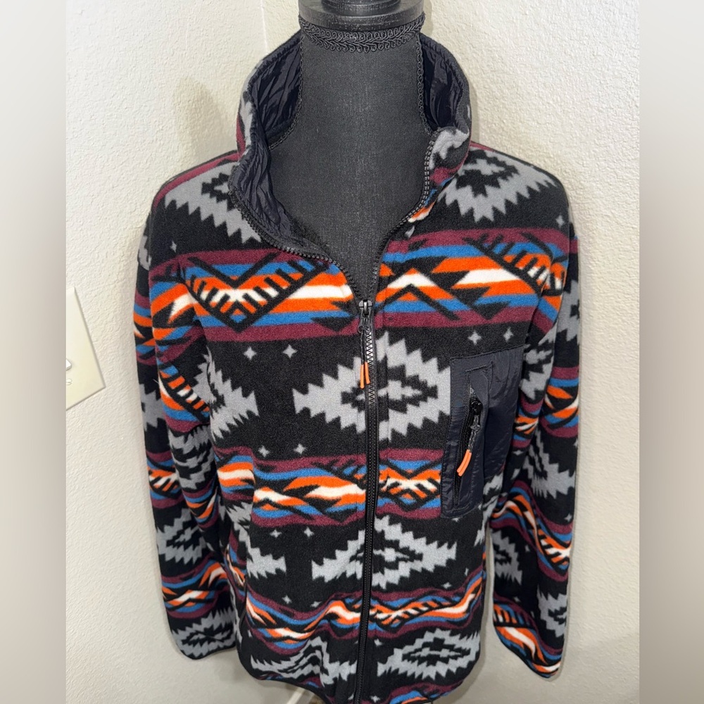 Aztec Southwestern Fleece Jacket Zip Up Tribal Outdoor Cozy Core- Small - Picture 4 of 11